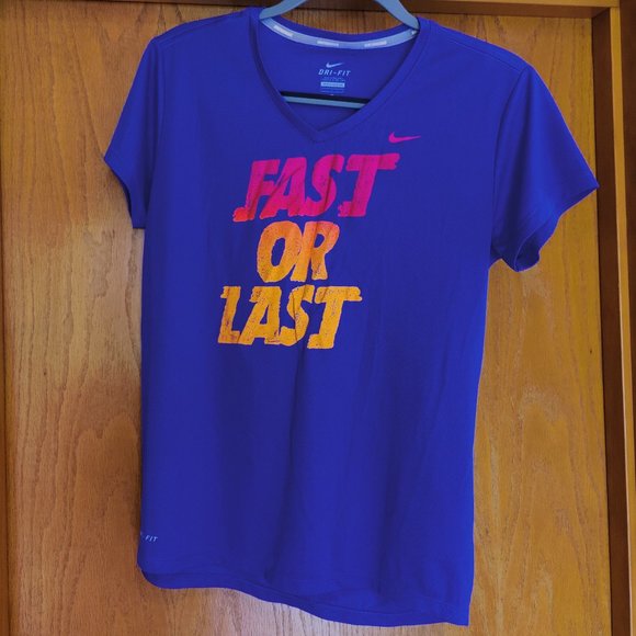 Nike DRI-FIT "Fast or Last" Shirt; Large; Periwinkle, Pink, Orange. - Picture 1 of 3
